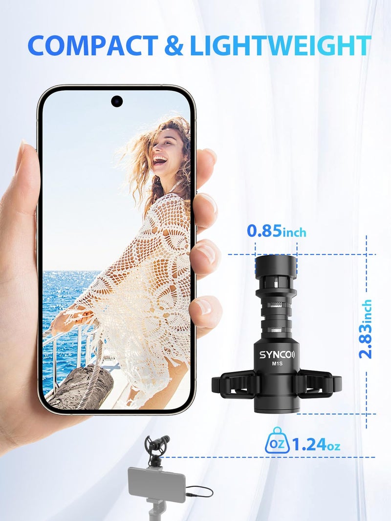 SYNCO External Video Microphone, M1S Cardioid Directional Mini Shotgun Microphone with Shock Mount Windshield for DSLR Camera Smartphone - Image 3